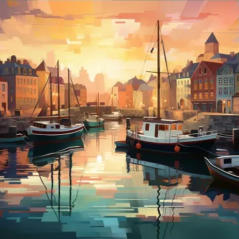 Low poly depiction of a vintage harbor during sunset - Image 3