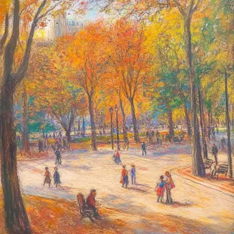 Vivid autumnal depiction of a city park - Image 4