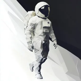 A white and metallic low poly astronaut invoking retro-futurism - Image 2