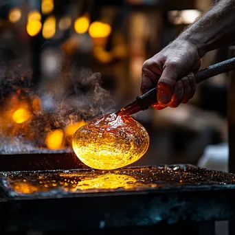 Close-up of hands shaping hot glass in a workshop - Image 4