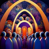 Community choir singing in illuminated cathedral - Image 2