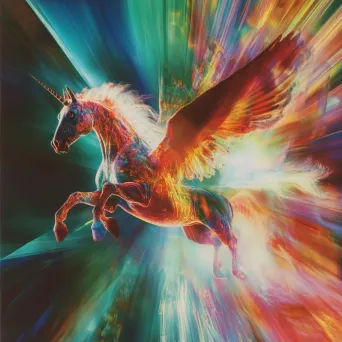 Surreal rendering of a vibrant Pegasus in mid-flight - Image 1