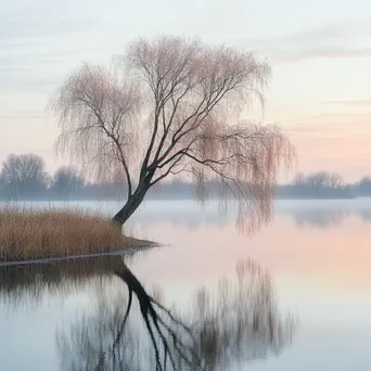 Willow Tree by Peaceful Lake at Dawn