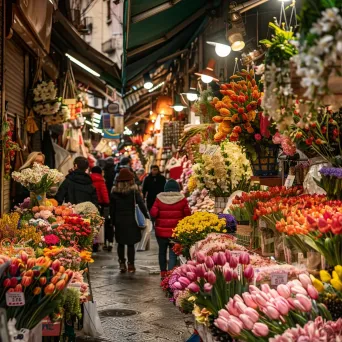 Bustling spring market full of colorful flowers - Image 1