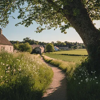 Pathway to historic village framed by trees and wildflowers - Image 3