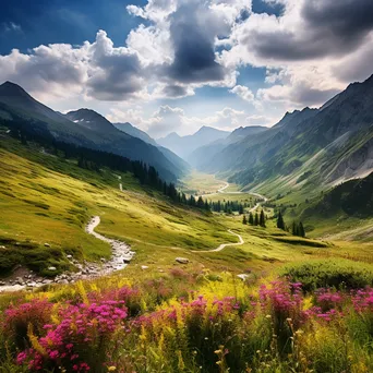 Panoramic view of summer mountain pass with wildflowers - Image 3