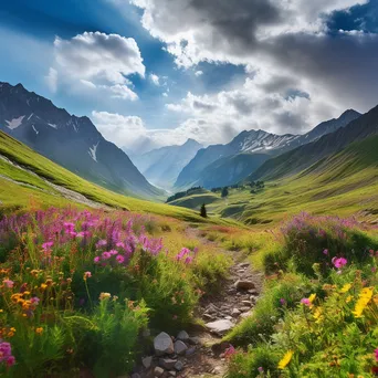 Panoramic view of summer mountain pass with wildflowers - Image 4