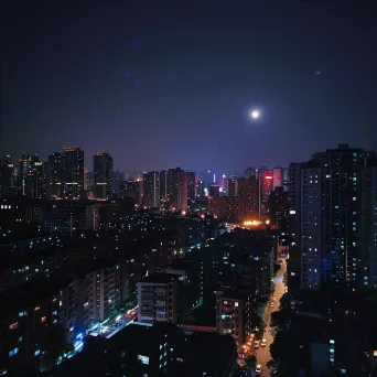 Moonlit cityscape with neon lights in an urban night scene - Image 4