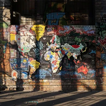 Vibrant street art showing a world map with cultural influences - Image 3