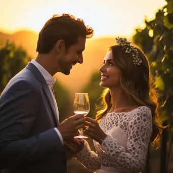 Couple Toasting in Vineyard