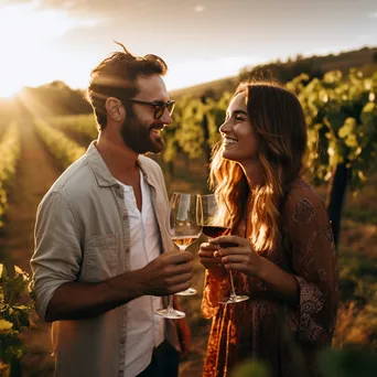 Couple toasting in vineyard at golden hour - Image 3