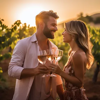 Couple toasting in vineyard at golden hour - Image 4