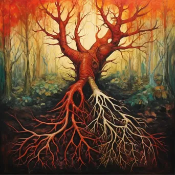 Surrealist painting of intertwined tree roots symbolizing deep love - Image 1