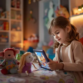 Child engaging in a pediatric telemedicine session with a colorful room background. - Image 1