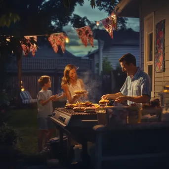 Family grilling burgers together in a backyard - Image 2