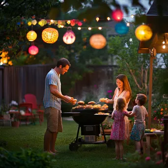 Family grilling burgers together in a backyard - Image 3