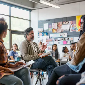 Professor leading a dynamic discussion with engaged students in class. - Image 3