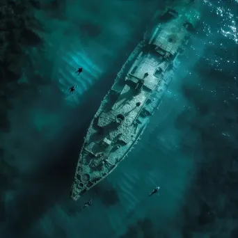 Mysterious shipwreck with shadowy figures underwater - Image 3