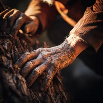 Close-up of hands peeling cork bark from a tree - Image 3