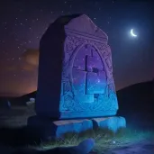 Image of an ancient stone monument with glowing runes under a starlit sky - Image 3