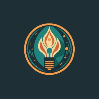 Retro-futuristic financial innovation logo with teal and orange colors on a dark background - Image 1