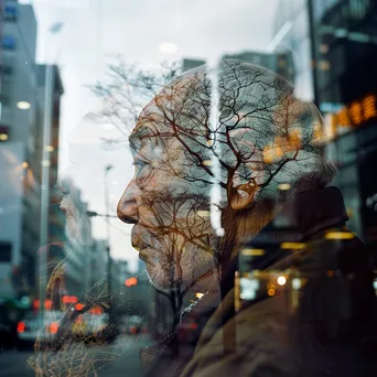 Double exposure of an elderly man and city streets - Image 1