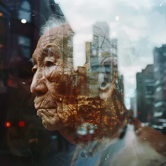 Double exposure of an elderly man and city streets - Image 4