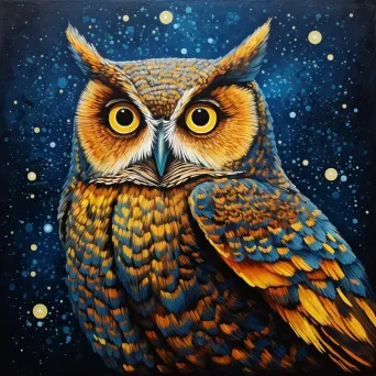 Pointillism style painting of an owl under a starry night sky - Image 2