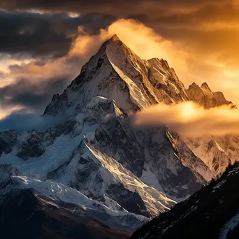 Sunset Over Cloudy Mountain Range