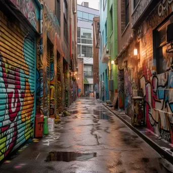 Urban alleyway adorned with vibrant graffiti art - Image 2