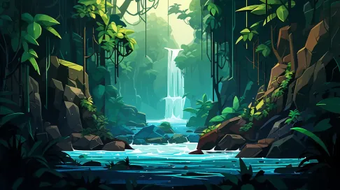 Polygonal depiction of a tropical rainforest waterfall - Image 2