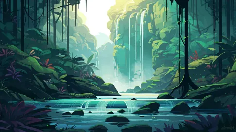 Low Poly Rainforest Waterfall