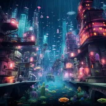 Underwater cityscape with coral skyscrapers and mermaid inhabitants - Image 3