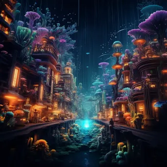 Underwater cityscape with coral skyscrapers and mermaid inhabitants - Image 4