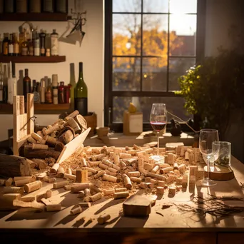 Cork harvesting tools arranged on a wooden table - Image 4