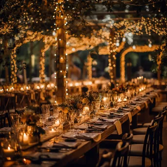 Magical wedding reception decorated with fairy lights. - Image 1