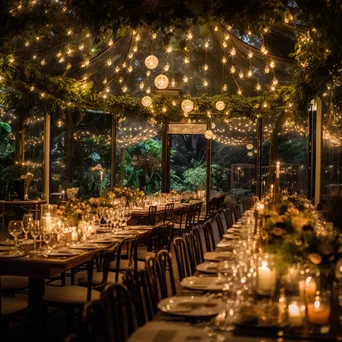 Magical wedding reception decorated with fairy lights. - Image 2