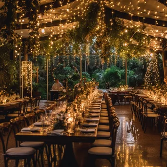 Magical wedding reception decorated with fairy lights. - Image 4