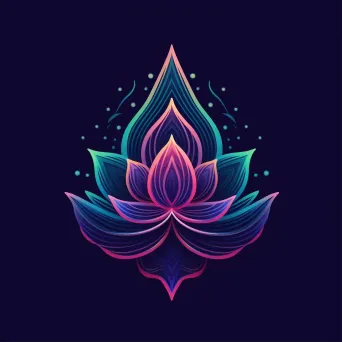 Logo for a yoga apparel brand featuring a lotus icon in teal and purple colors - Image 1