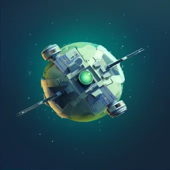 Retro-themed low-poly satellite orbiting over vibrant alien planet - Image 2