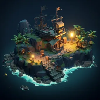 Isometric view of a low poly secret pirate cove filled with treasure - Image 4