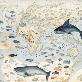 Illustration of a detailed map of ocean currents with various sea creatures and underwater landmarks - Image 2