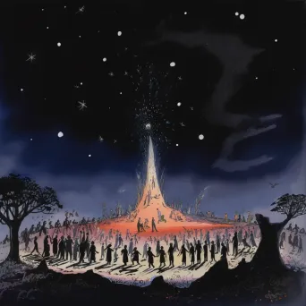 Image of an ancient stone circle with a bonfire under a starry night sky - Image 4