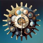 Image depicting celestial clock with gears made of stars and galaxies - Image 2