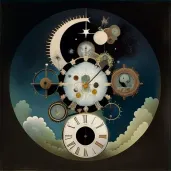 Image depicting celestial clock with gears made of stars and galaxies - Image 3