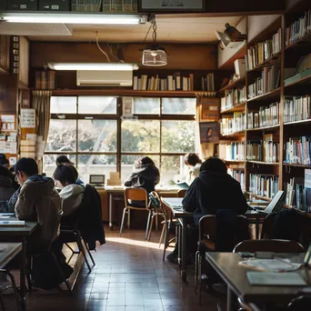 Students quietly reading in a cozy classroom reading corner. - Image 1