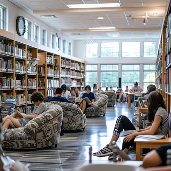 Students quietly reading in a cozy classroom reading corner. - Image 2