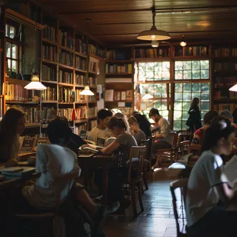 Students quietly reading in a cozy classroom reading corner. - Image 3