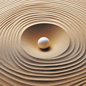 Image of a smooth pebble in the center of a Zen garden