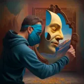 Illustration of a person removing a mask symbolizing self-realization journey - Image 3